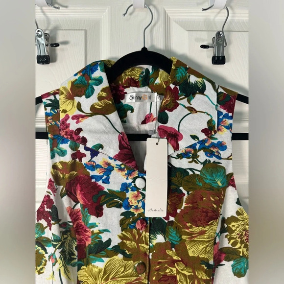SunnyGirl Mod Floral Button Collared Fit & Flare Dress Linen Blend Size X-Large - Picture 9 of 11